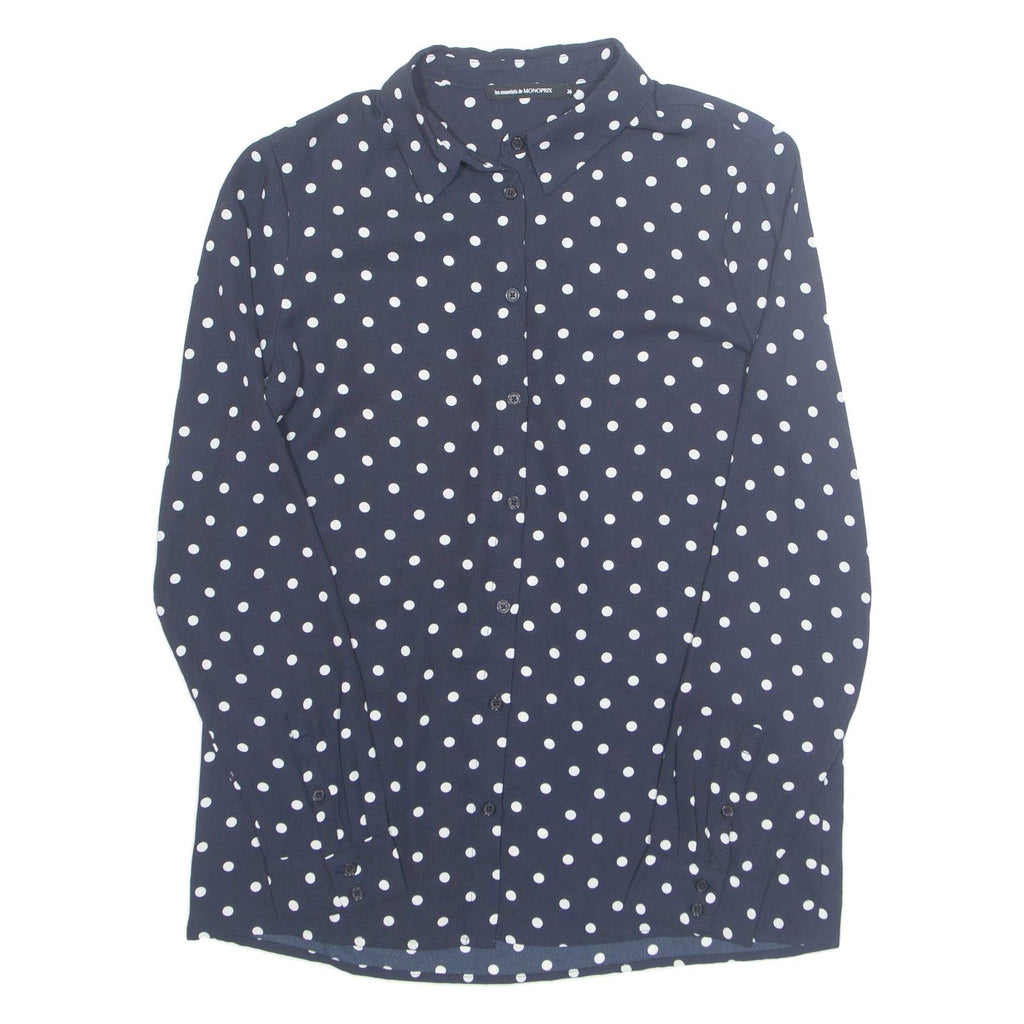 Womens Printed Shirt Blue Collared Long Sleeve Spotted M