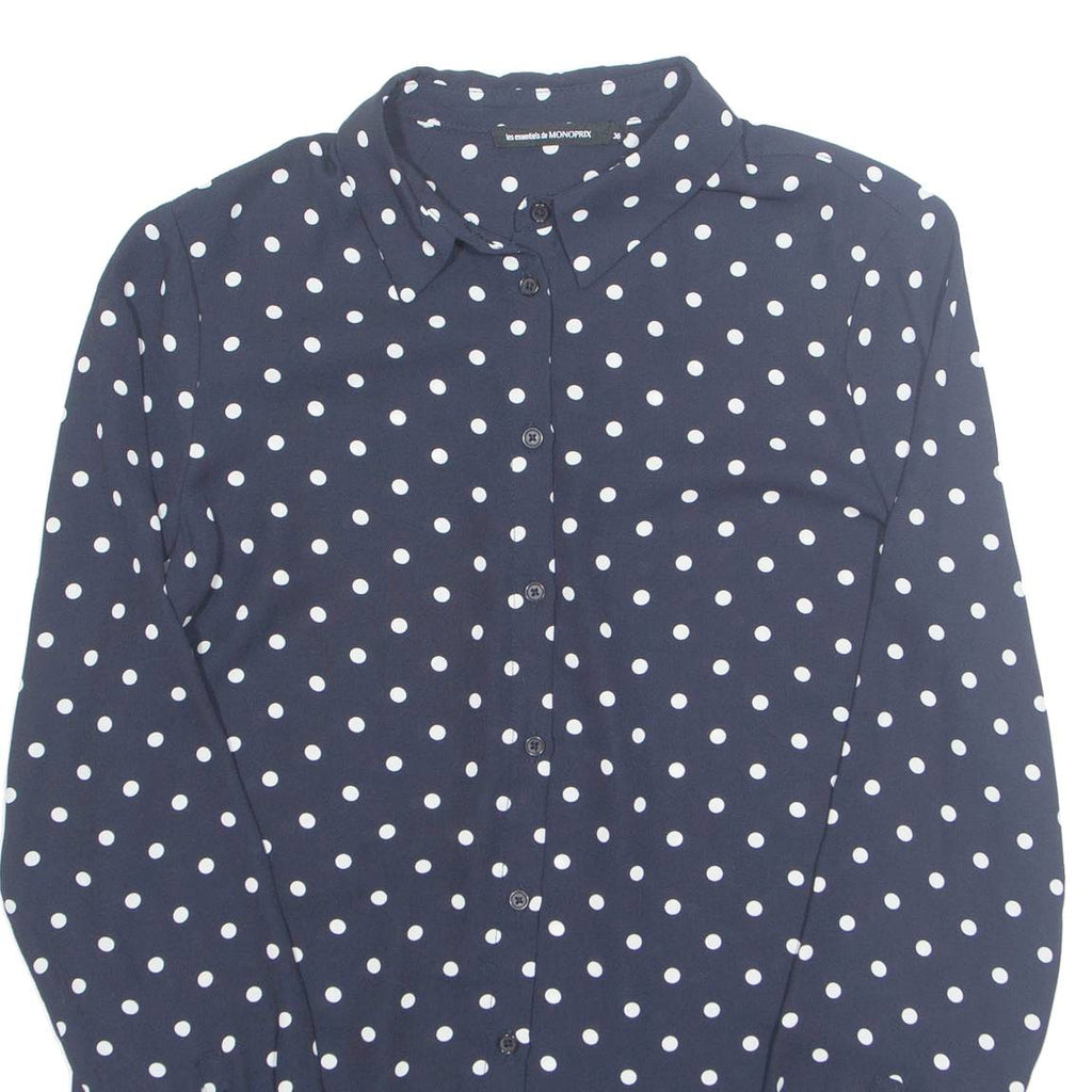 Womens Printed Shirt Blue Collared Long Sleeve Spotted M