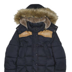 SCHOTT Womens Black & Tan Puffer Jacket S Polyester Blend Fur Hooded Warm Winter