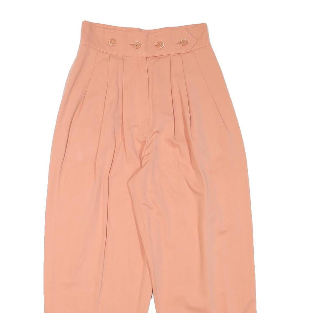 Womens Relaxed Peach Cotton Blend Trousers W24 L24 Comfortable Casual Zip