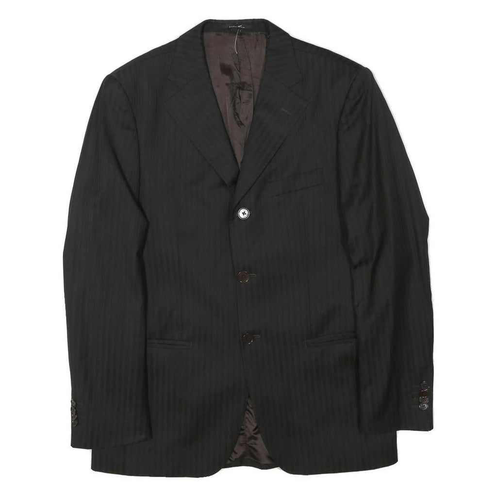 ZARA MAN Mens Black Wool Blazer M Woven Striped Button Casual Formal Jacket
