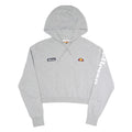 ELLESSE Womens Grey Hoodie UK 12 Cotton Blend Pullover Logo Print Cropped