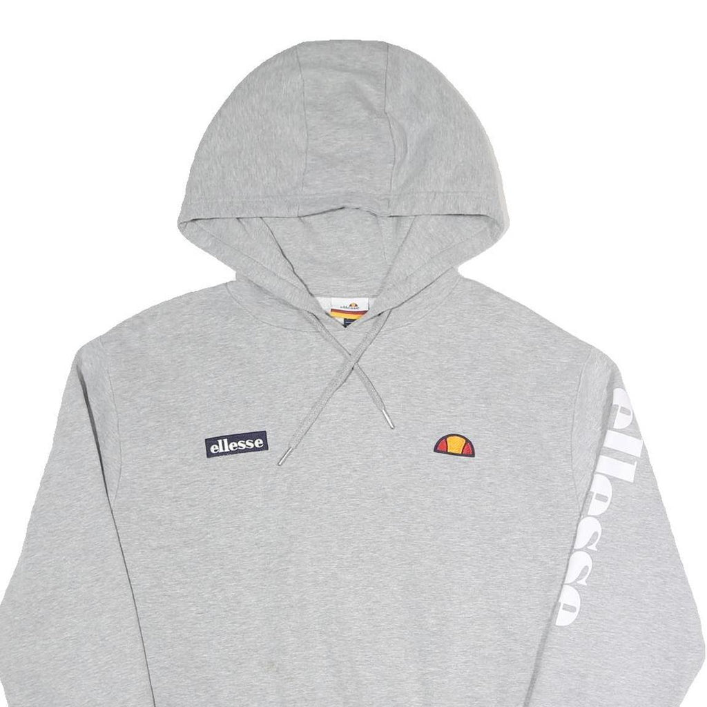ELLESSE Womens Grey Hoodie UK 12 Cotton Blend Pullover Logo Print Cropped