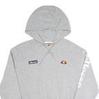 ELLESSE Womens Grey Hoodie UK 12 Cotton Blend Pullover Logo Print Cropped
