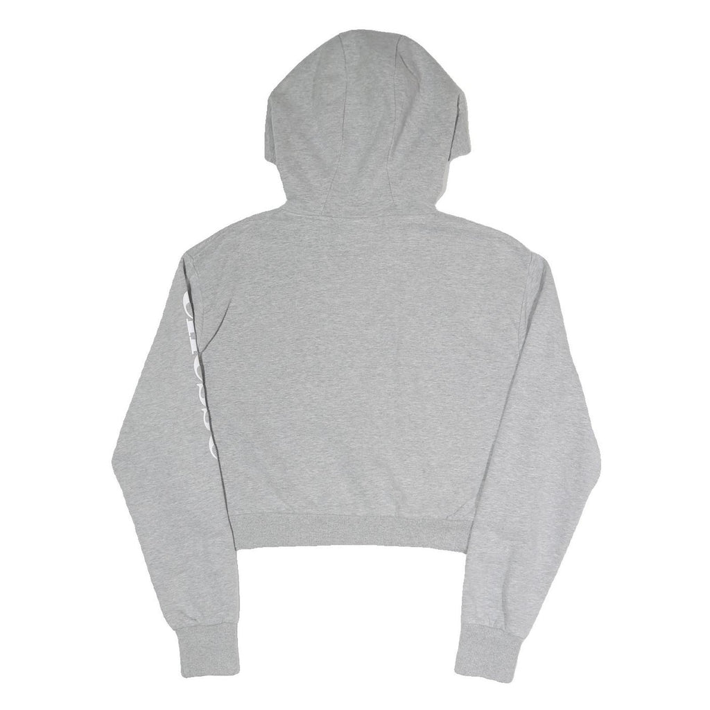 ELLESSE Womens Grey Hoodie UK 12 Cotton Blend Pullover Logo Print Cropped
