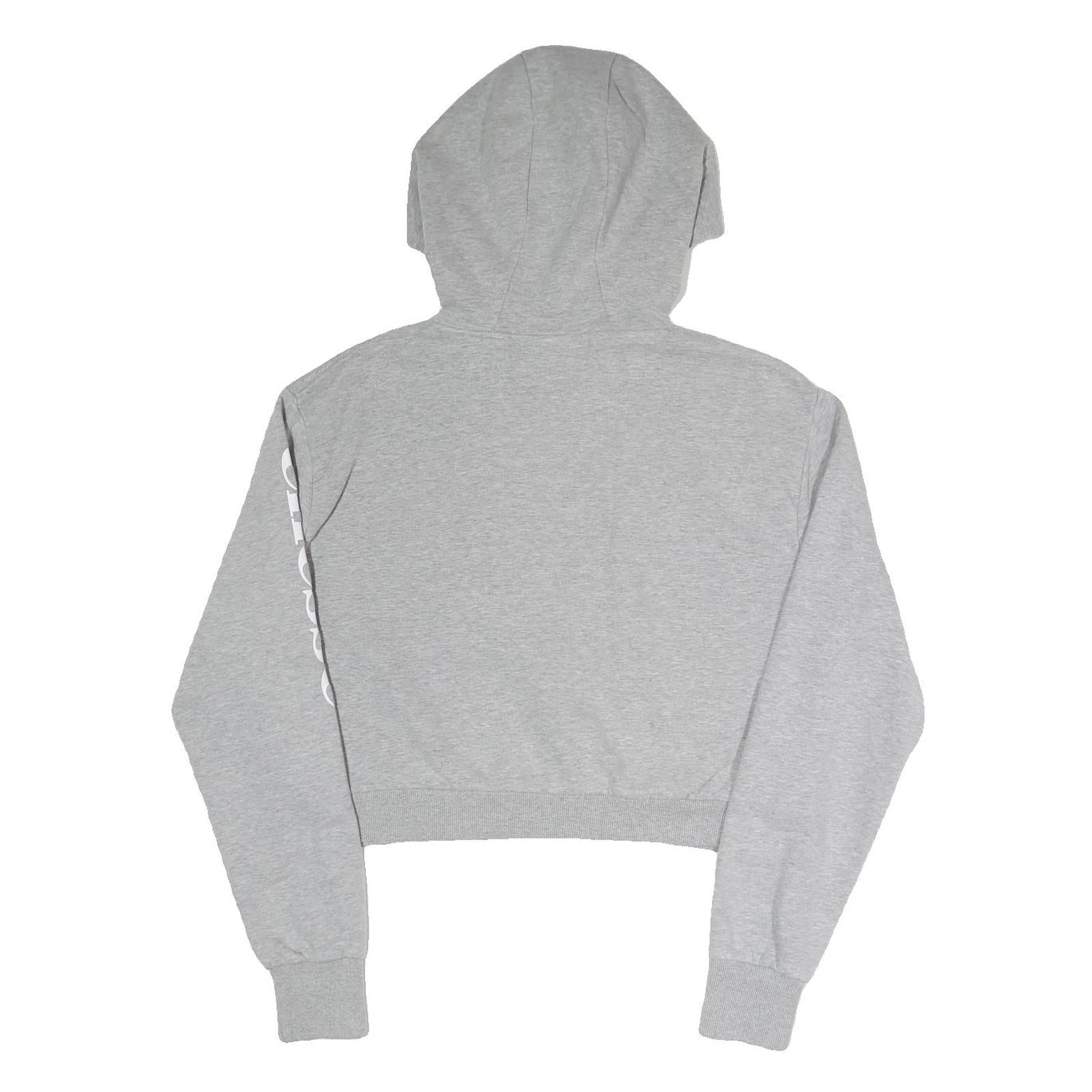 ELLESSE Womens Grey Hoodie UK 12 Cotton Blend Pullover Logo Print Cropped