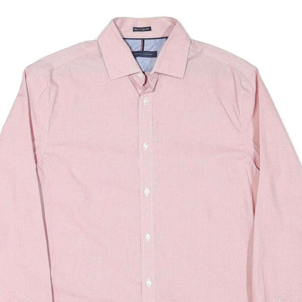TOMMY HILFIGER Mens Pink & White Micro Check Shirt M Stylish Cotton Blend Long