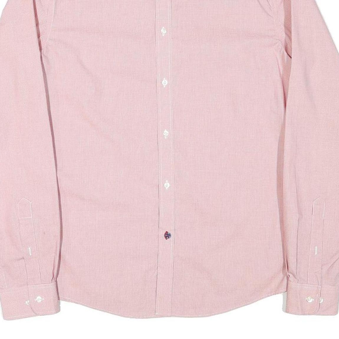 TOMMY HILFIGER Mens Pink & White Micro Check Shirt M Stylish Cotton Blend Long