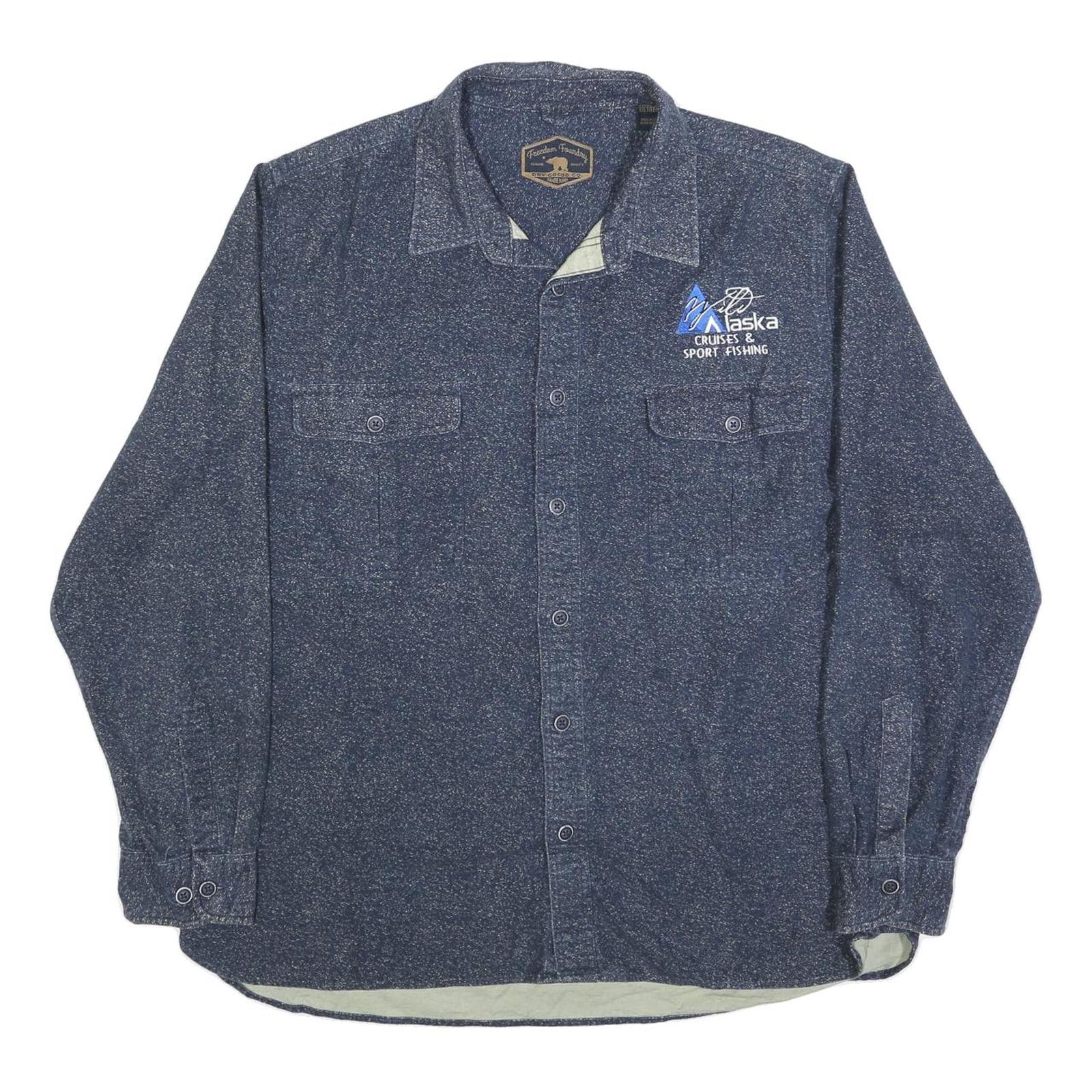 FREEDOM FOUNDRY Mens Blue Alaska Cruises & Sport Fishing Shirt 2XL Cotton Blend