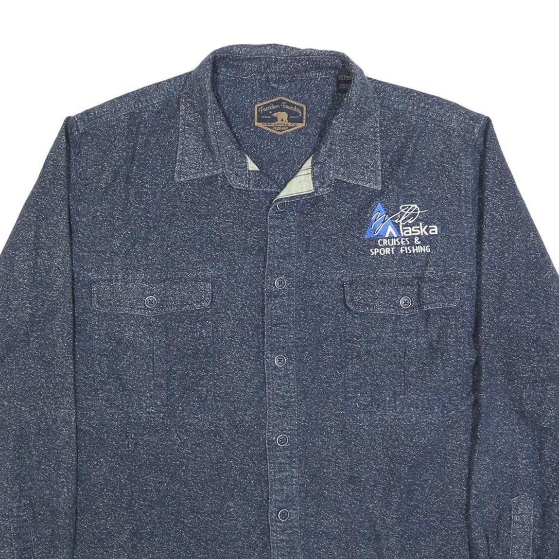 FREEDOM FOUNDRY Mens Blue Alaska Cruises & Sport Fishing Shirt 2XL Cotton Blend