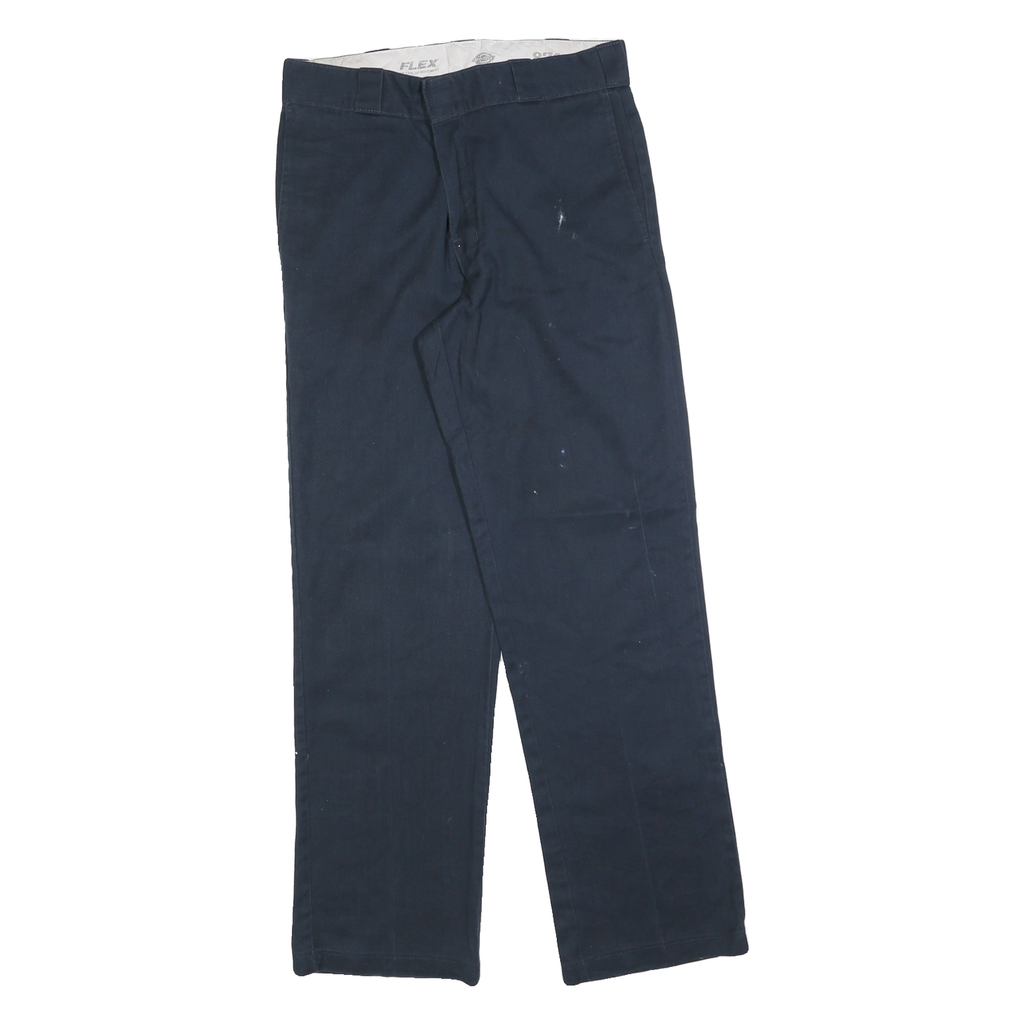 DICKIES Mens Cotton Blend Navy Regular Straight Trousers W32 L32 Workwear Zip
