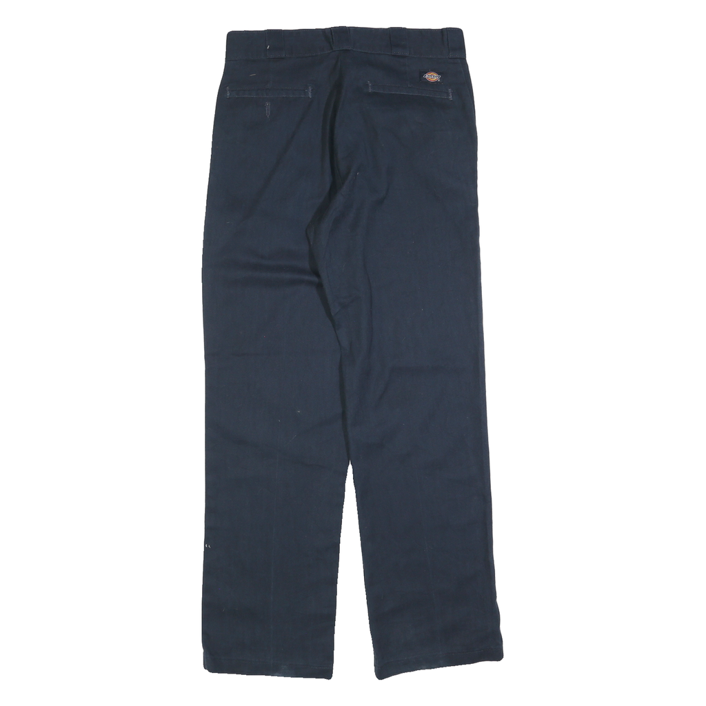 DICKIES Mens Cotton Blend Navy Regular Straight Trousers W32 L32 Workwear Zip