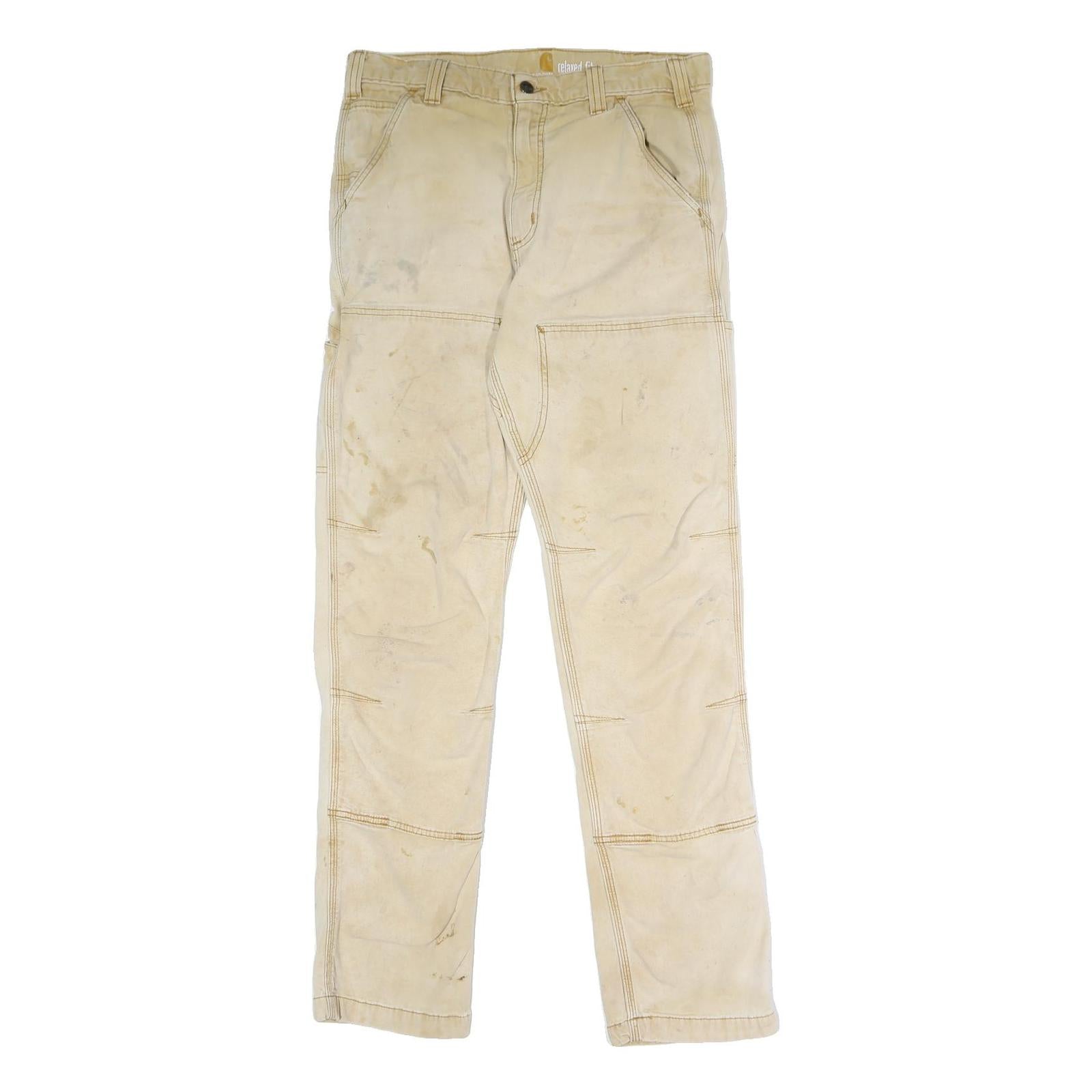 CARHARTT Mens Relaxed Beige Cotton Blend Trousers W32 L34 Workwear Utility Zip
