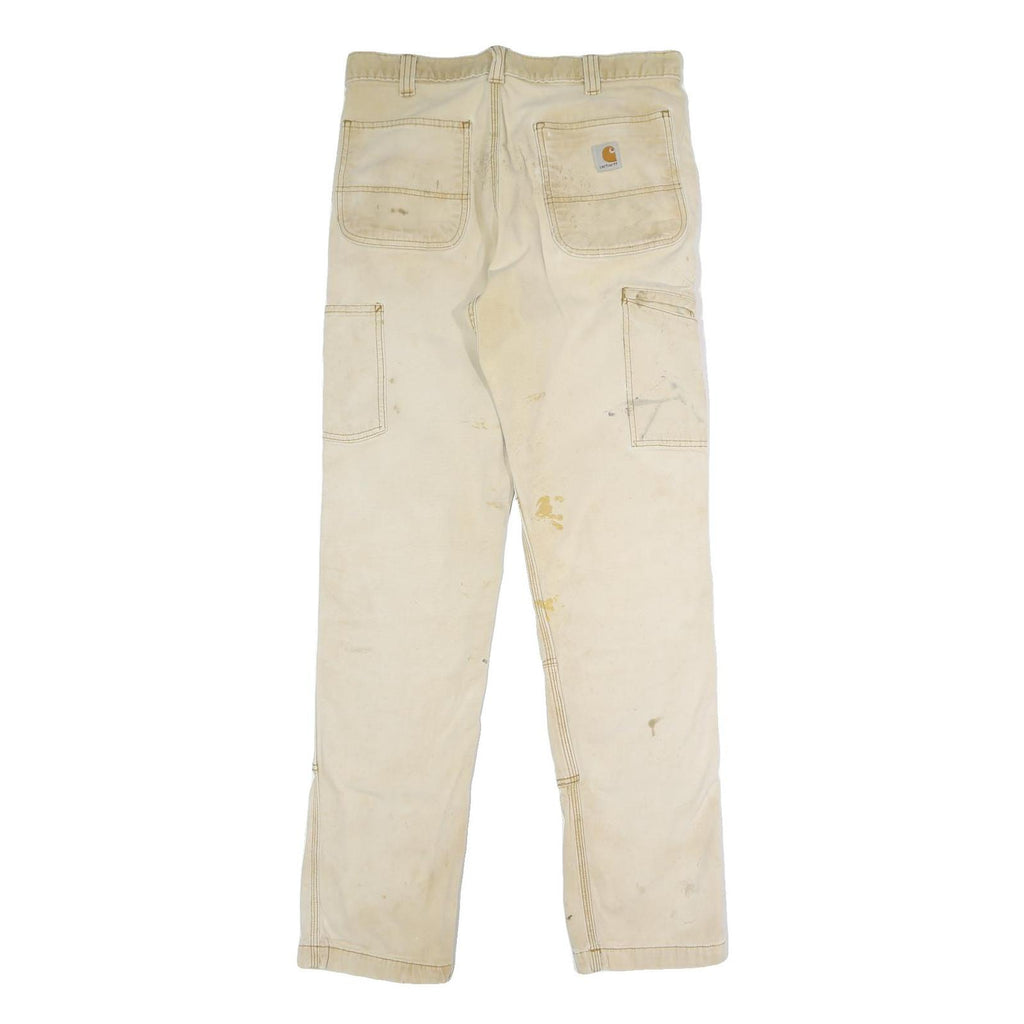 CARHARTT Mens Relaxed Beige Cotton Blend Trousers W32 L34 Workwear Utility Zip