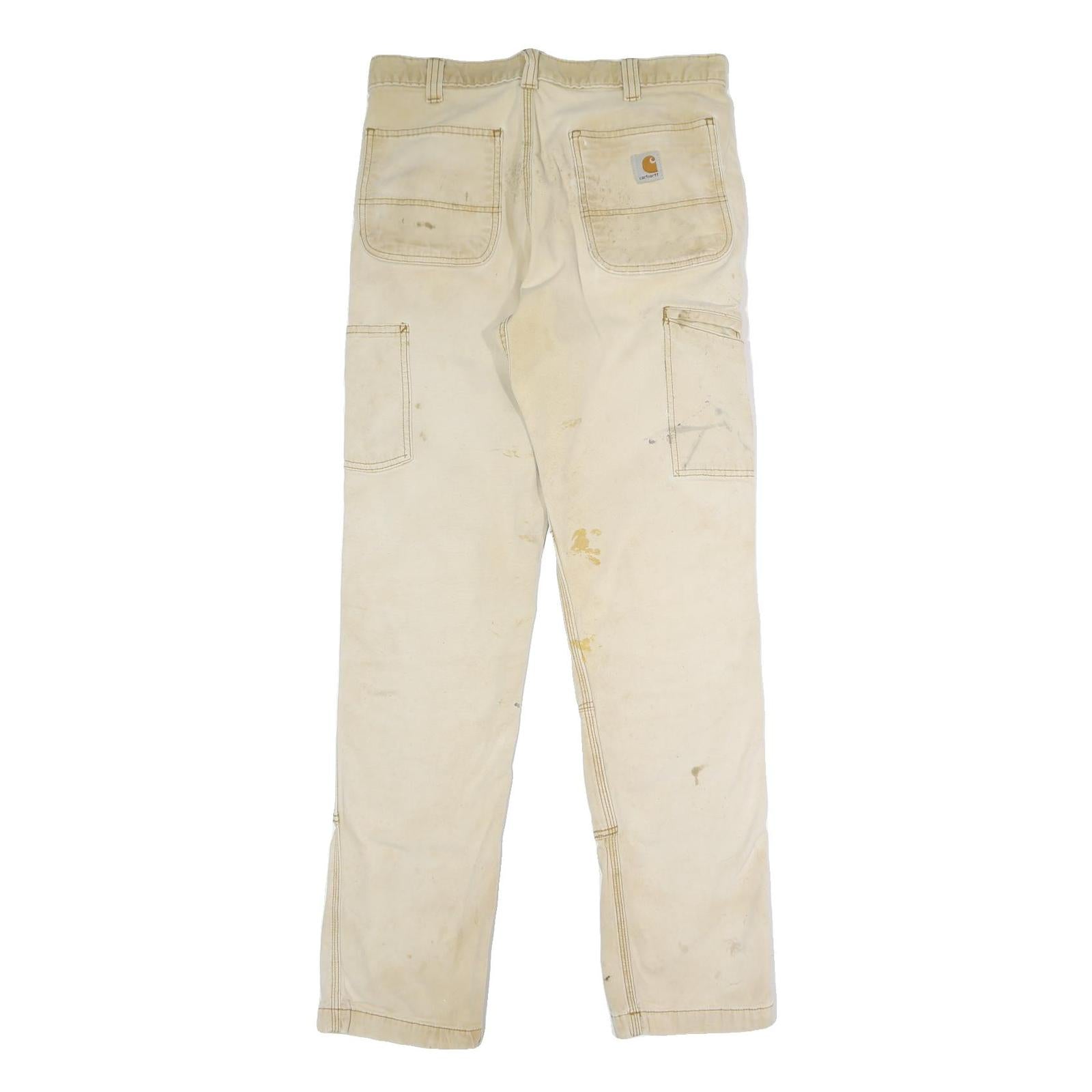 CARHARTT Mens Relaxed Beige Cotton Blend Trousers W32 L34 Workwear Utility Zip