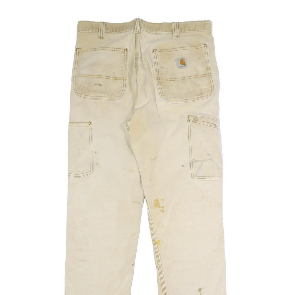 CARHARTT Mens Relaxed Beige Cotton Blend Trousers W32 L34 Workwear Utility Zip