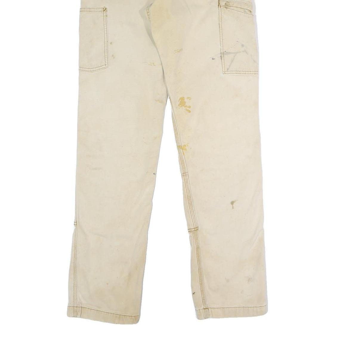 CARHARTT Mens Relaxed Beige Cotton Blend Trousers W32 L34 Workwear Utility Zip