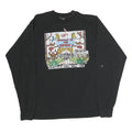 FRUIT OF THE LOOM Mens Black Graphic T-Shirt XL Long Sleeve Crew Neck Jungle