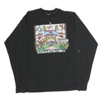 FRUIT OF THE LOOM Mens Black Graphic T-Shirt XL Long Sleeve Crew Neck Jungle