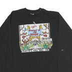 FRUIT OF THE LOOM Mens Black Graphic T-Shirt XL Long Sleeve Crew Neck Jungle