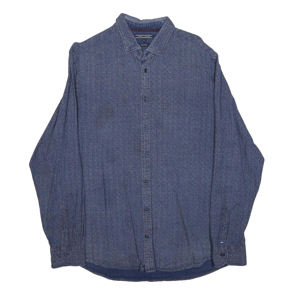 TOMMY HILFIGER Mens Blue Shirt XL Cotton Button Down Long Sleeve Casual