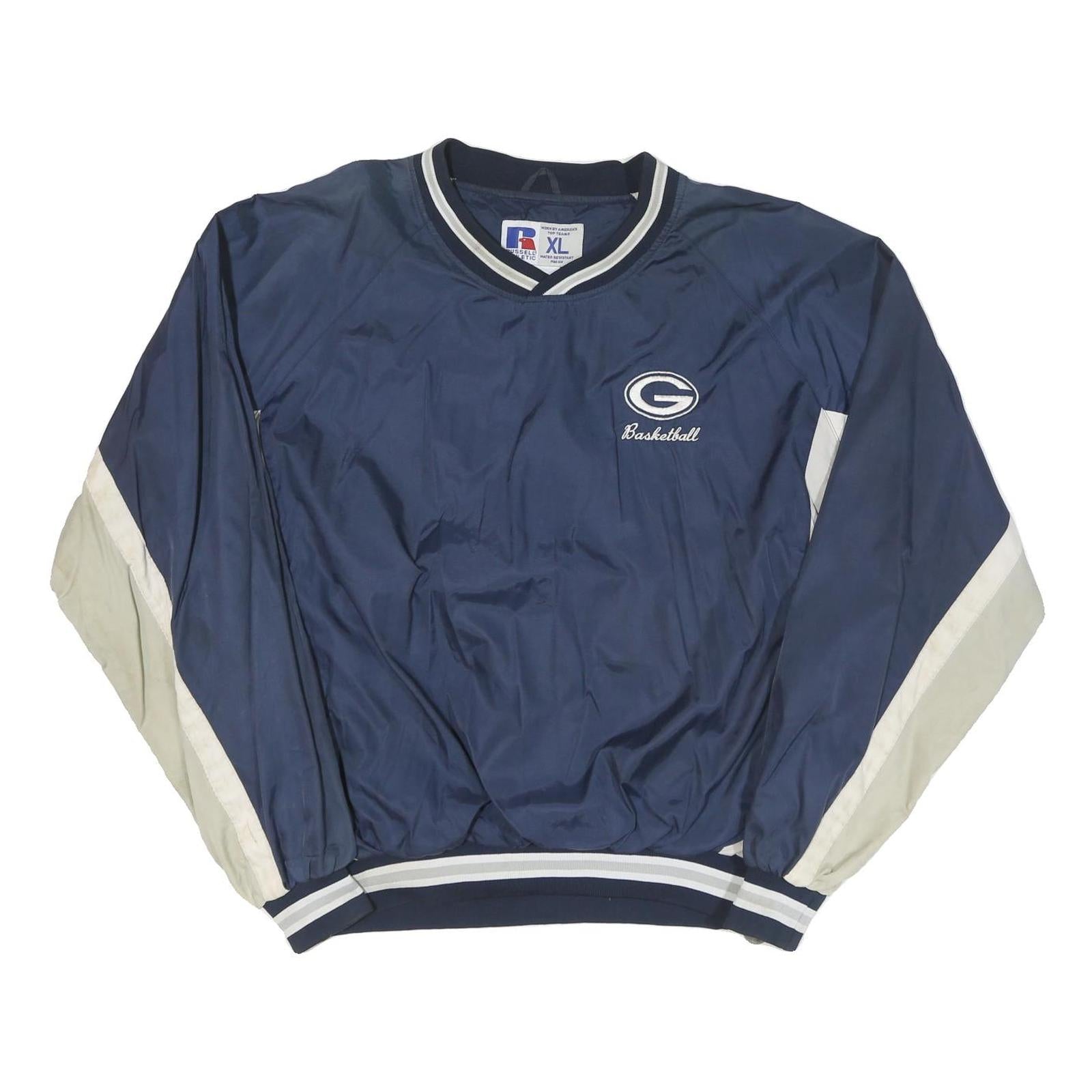 RUSSELL ATHLETIC Mens Navy Blue & Beige Basketball Sports Jacket XL Polyester