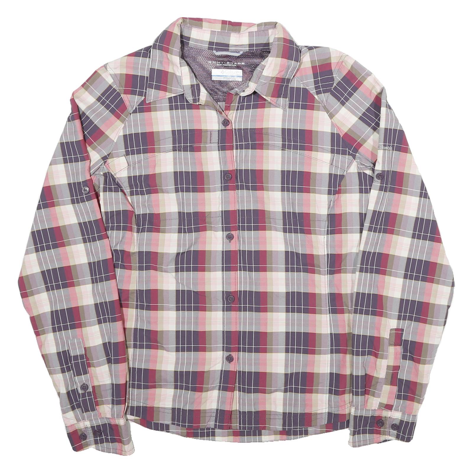 COLUMBIA Womens Purple & Pink Plaid Shirt M Long Sleeve Button Closure