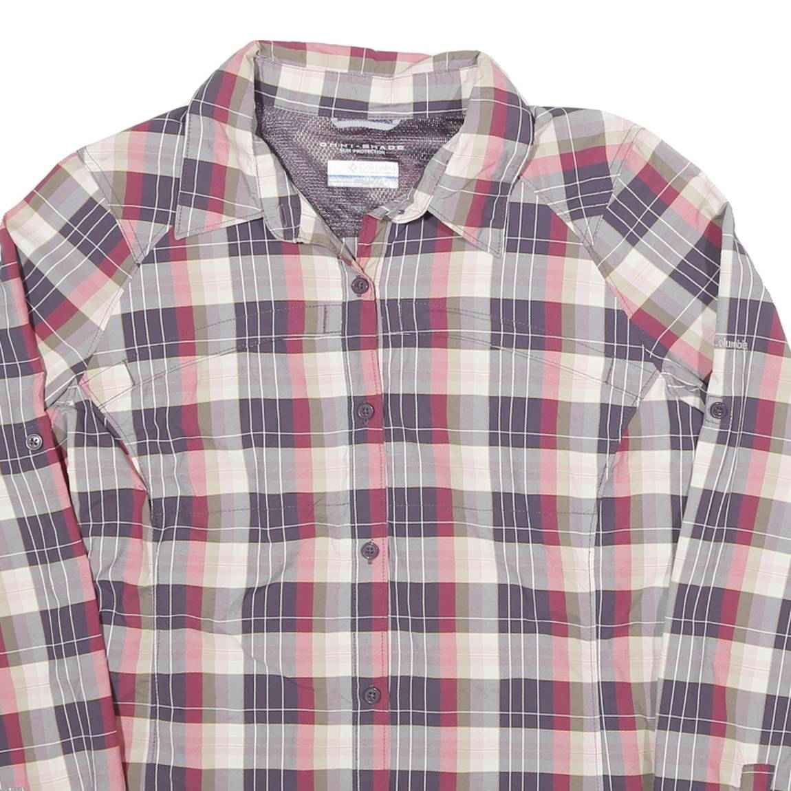 COLUMBIA Womens Purple & Pink Plaid Shirt M Long Sleeve Button Closure
