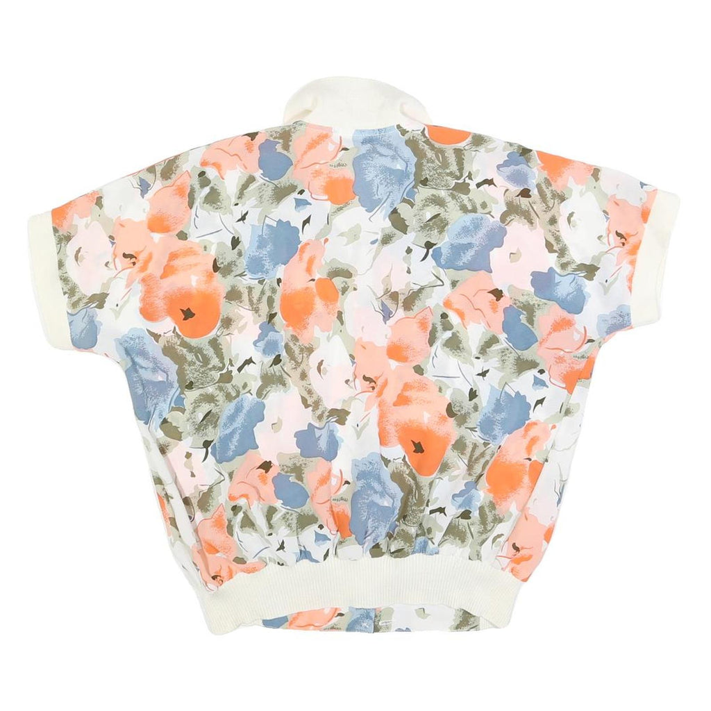 LI YANG Womens Cream & Orange Floral Printed Shirt Short Sleeve Collared M Top