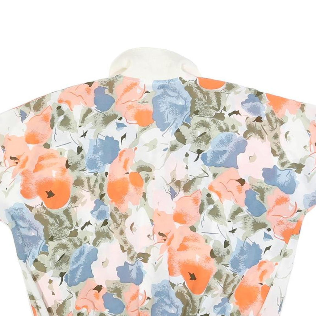 LI YANG Womens Cream & Orange Floral Printed Shirt Short Sleeve Collared M Top