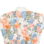 LI YANG Womens Cream & Orange Floral Printed Shirt Short Sleeve Collared M Top