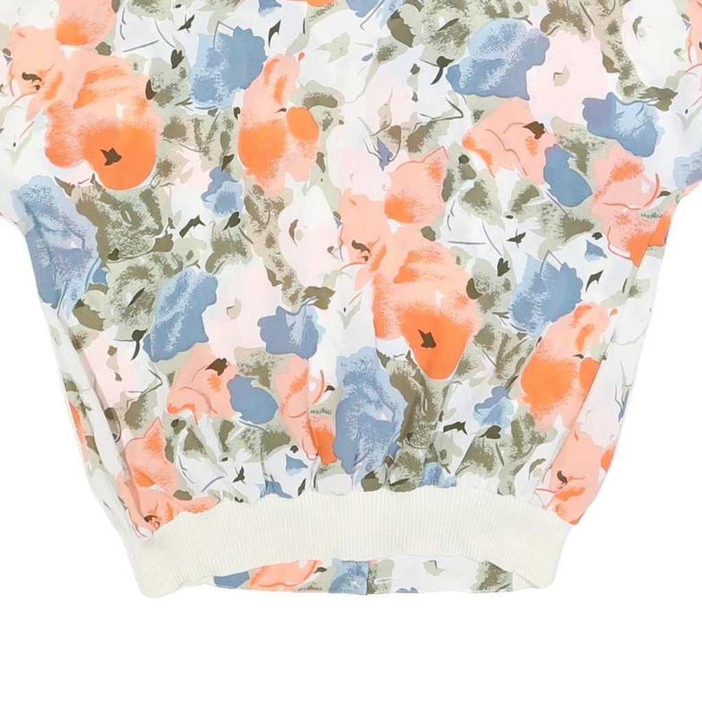 LI YANG Womens Cream & Orange Floral Printed Shirt Short Sleeve Collared M Top