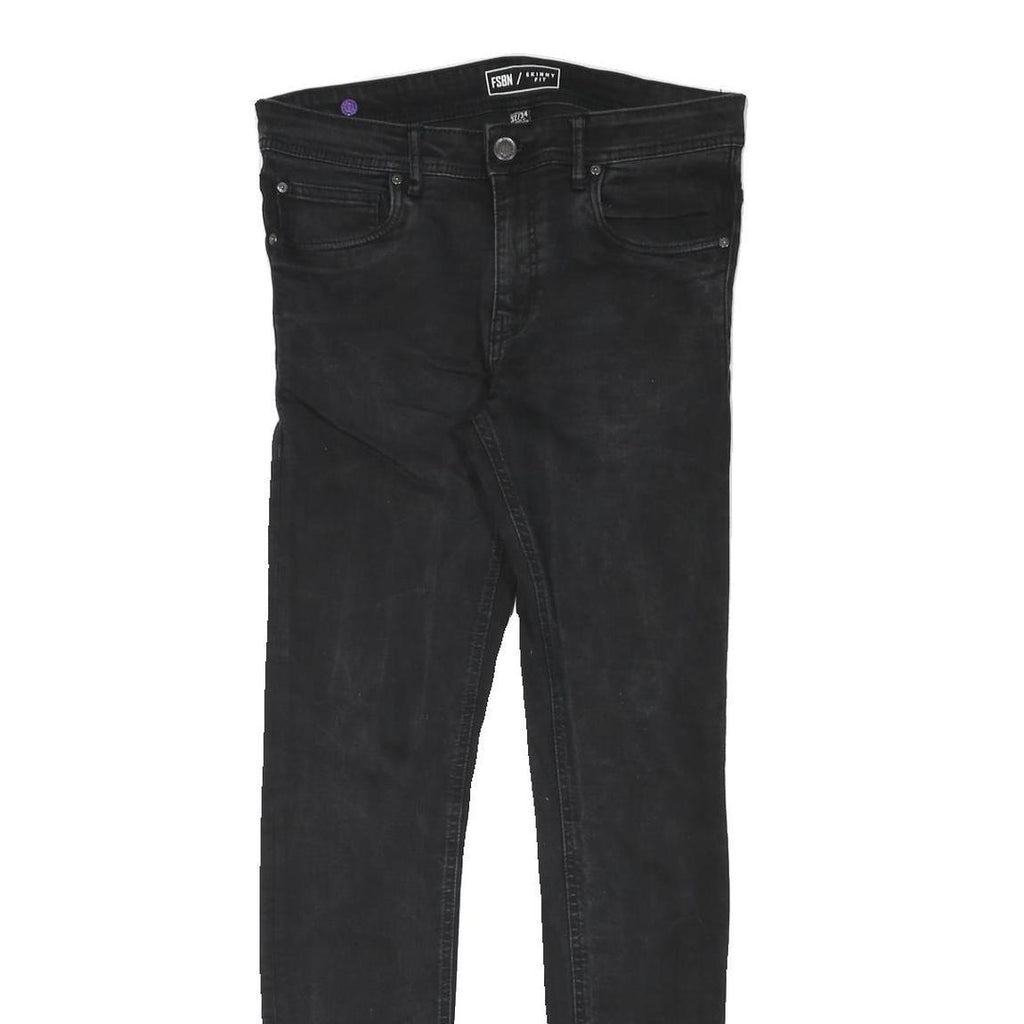FSBN Mens Slim Black Jeans Denim Medium W32 L32 Stretch Cotton Blend Zip