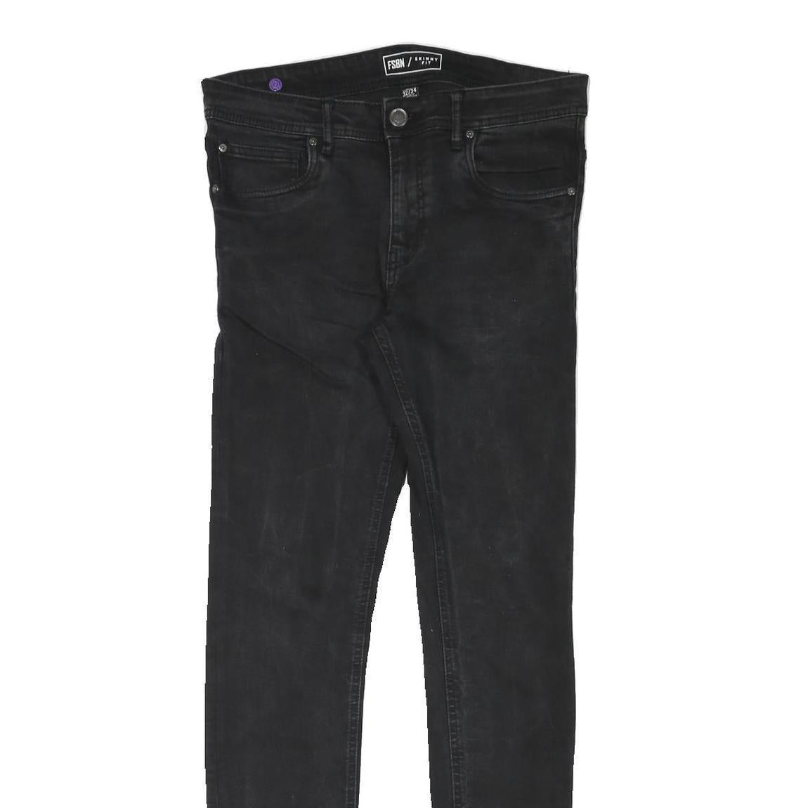 FSBN Mens Slim Black Jeans Denim Medium W32 L32 Stretch Cotton Blend Zip