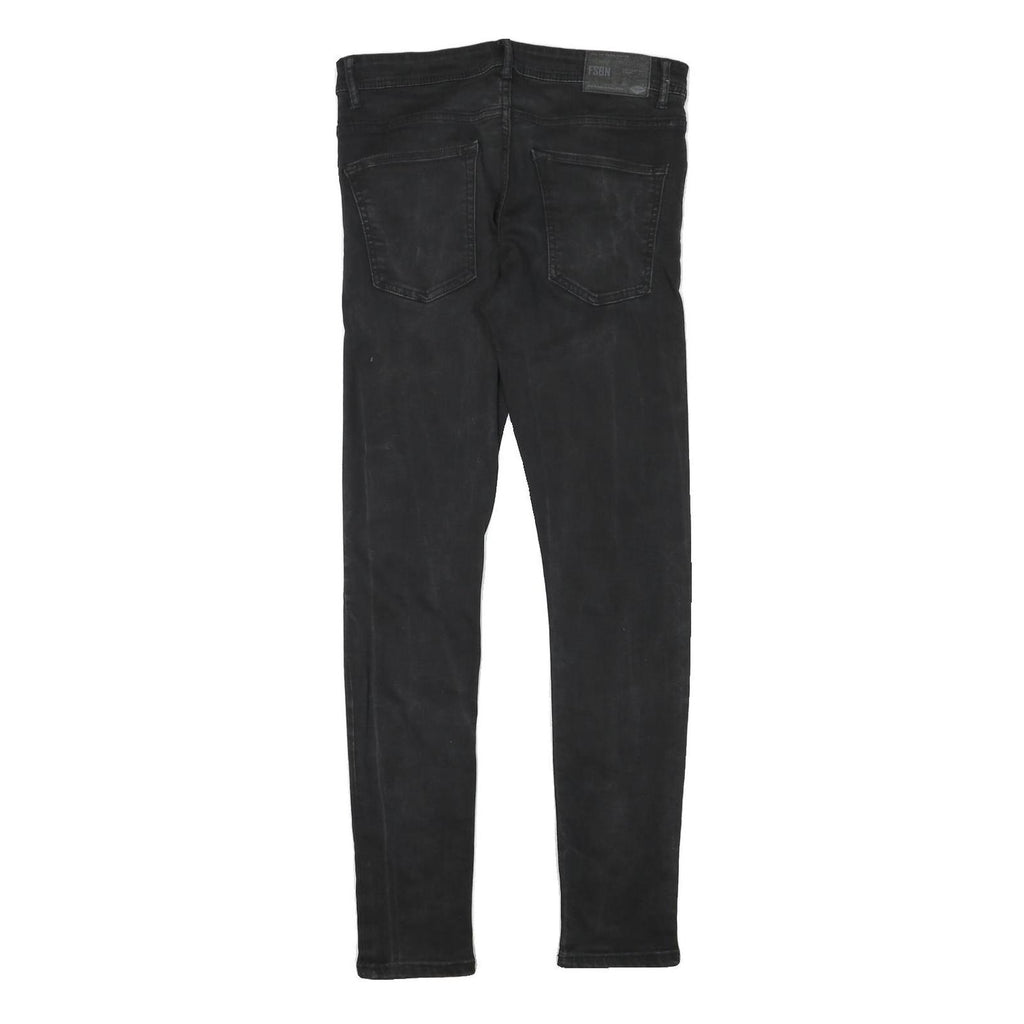 FSBN Mens Slim Black Jeans Denim Medium W32 L32 Stretch Cotton Blend Zip