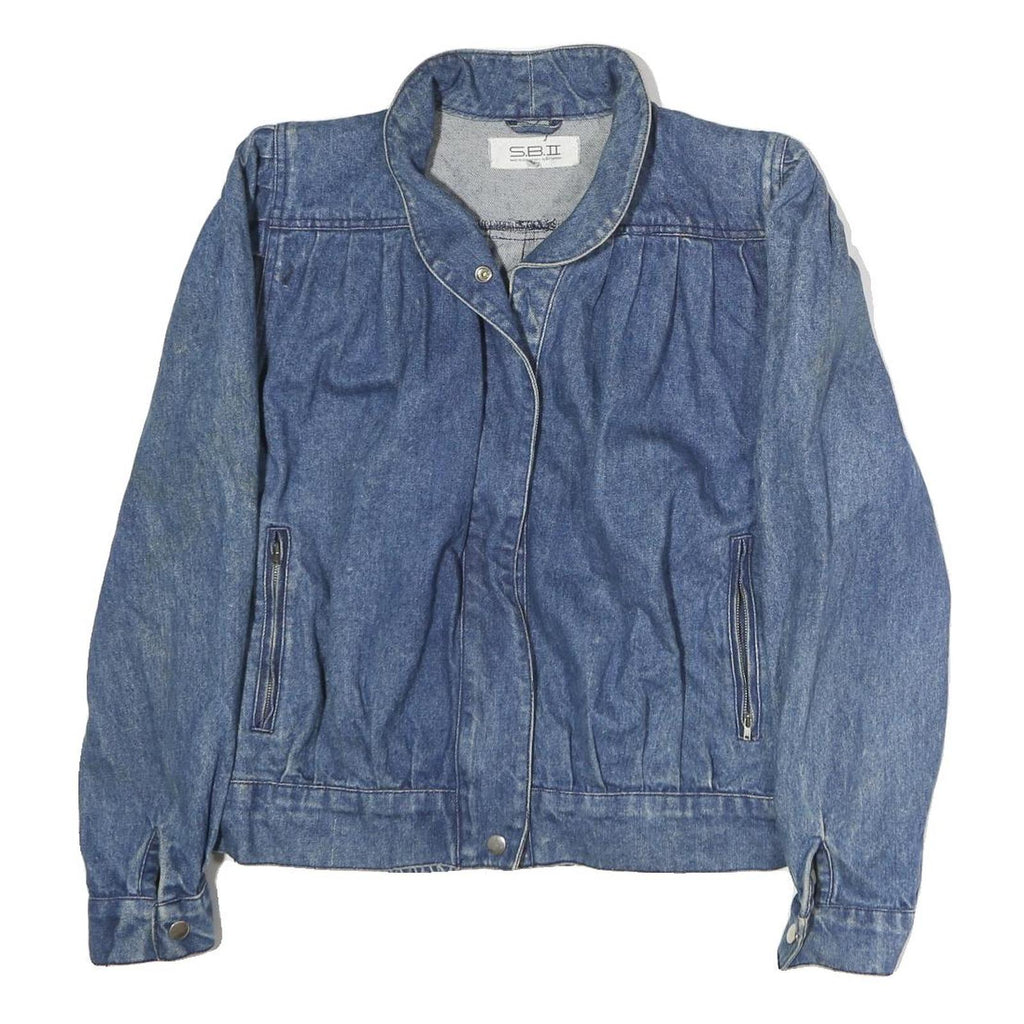 SB.II Womens Blue Denim Cotton Jacket L Button Plain Horse Graphic