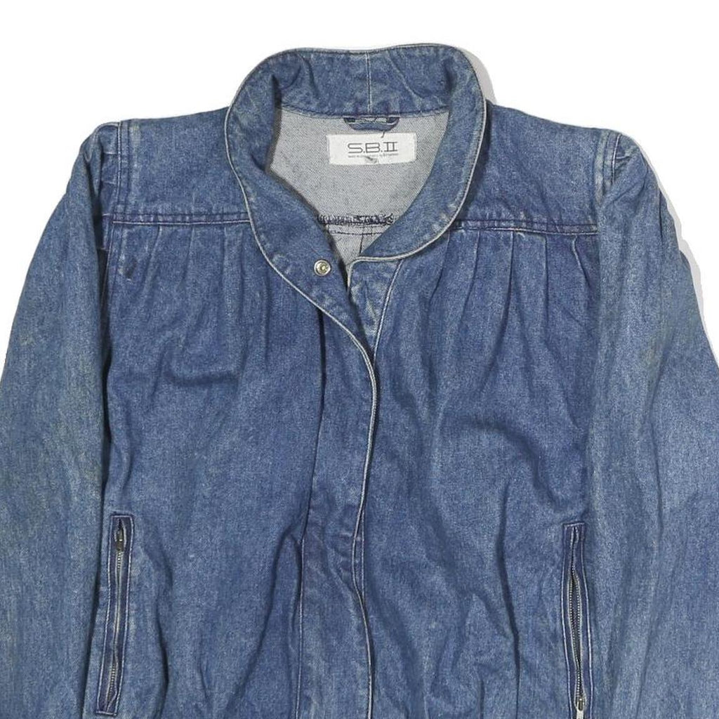 SB.II Womens Blue Denim Cotton Jacket L Button Plain Horse Graphic