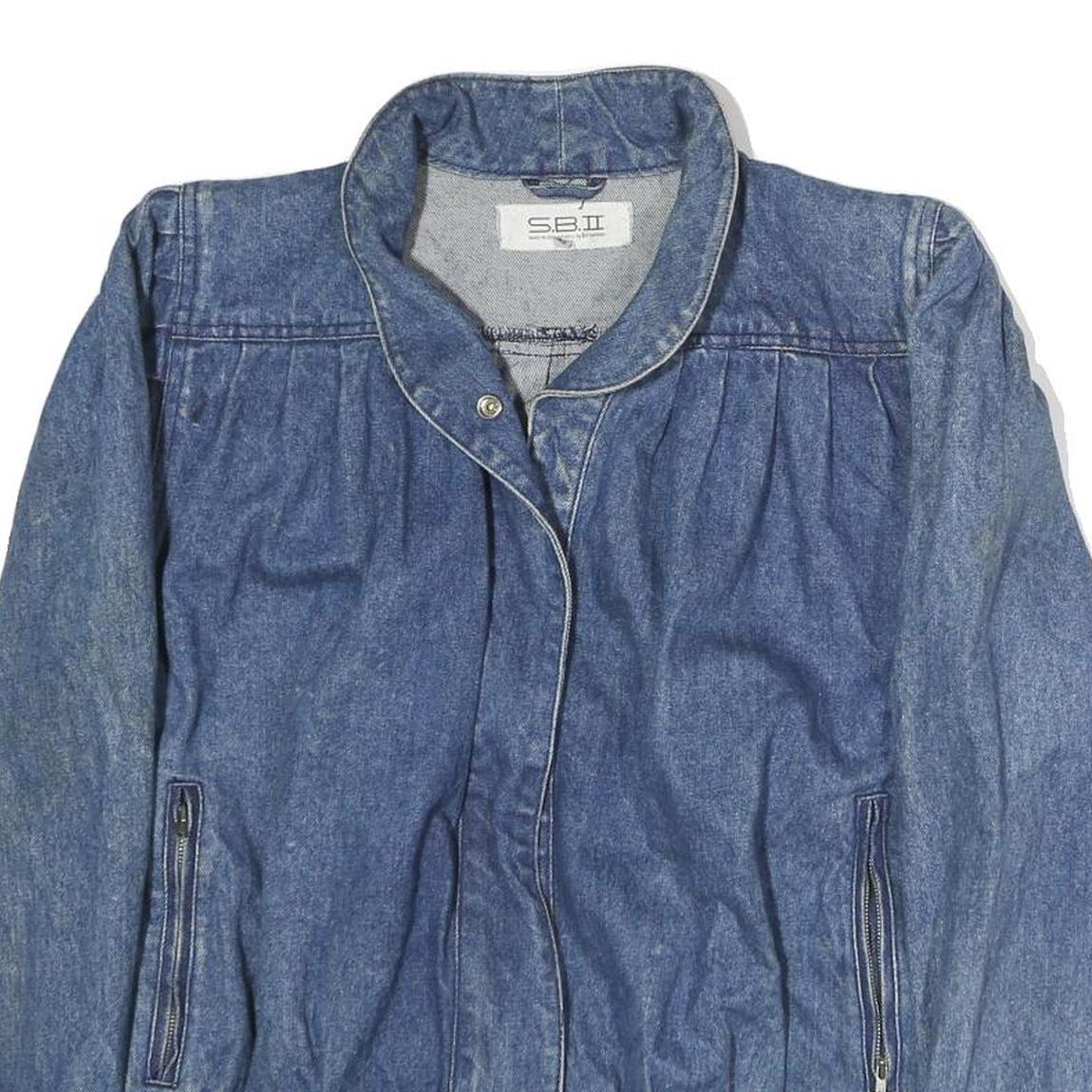 SB.II Womens Blue Denim Cotton Jacket L Button Plain Horse Graphic