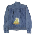 SB.II Womens Blue Denim Cotton Jacket L Button Plain Horse Graphic