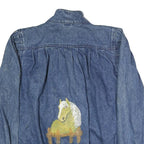 SB.II Womens Blue Denim Cotton Jacket L Button Plain Horse Graphic