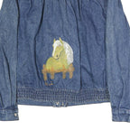 SB.II Womens Blue Denim Cotton Jacket L Button Plain Horse Graphic