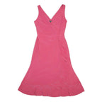 LAUREN RALPH LAUREN Womens Pink Wrap Dress Polyester Blend Midi Size M Ruffle