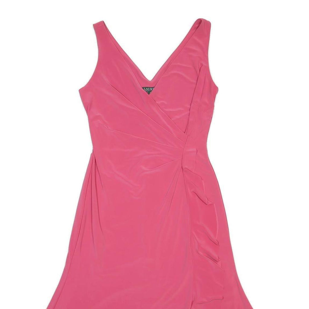 LAUREN RALPH LAUREN Womens Pink Wrap Dress Polyester Blend Midi Size M Ruffle