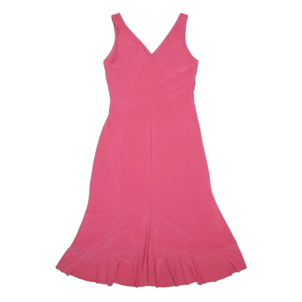 LAUREN RALPH LAUREN Womens Pink Wrap Dress Polyester Blend Midi Size M Ruffle