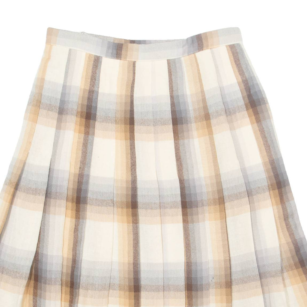 JACQUES Womens Pleated Skirt Beige Knee Length Check M
