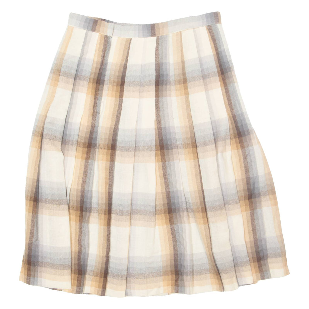 JACQUES Womens Pleated Skirt Beige Knee Length Check M