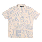 TOPICS Womens Cream & Light Blue Printed Shirt Short Sleeve Button Neck M Casual