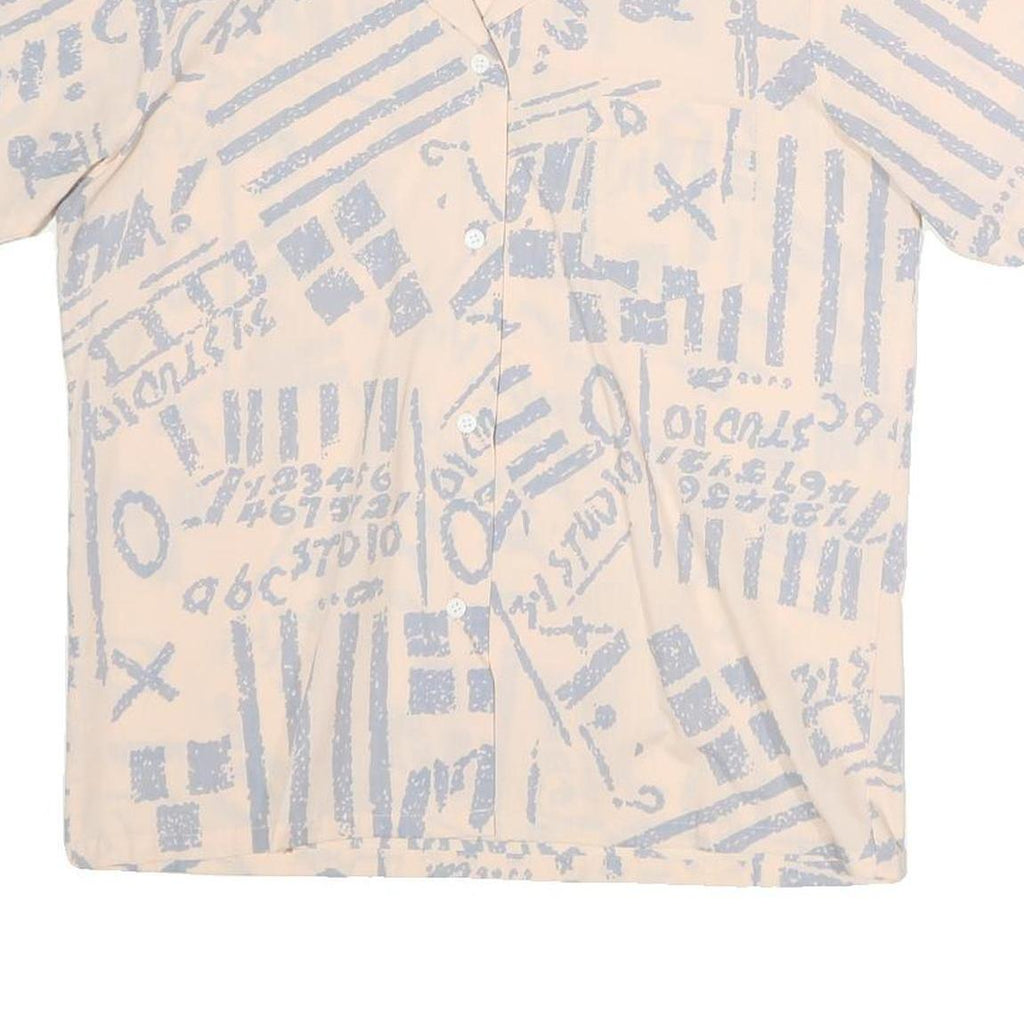 TOPICS Womens Cream & Light Blue Printed Shirt Short Sleeve Button Neck M Casual