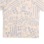 TOPICS Womens Cream & Light Blue Printed Shirt Short Sleeve Button Neck M Casual