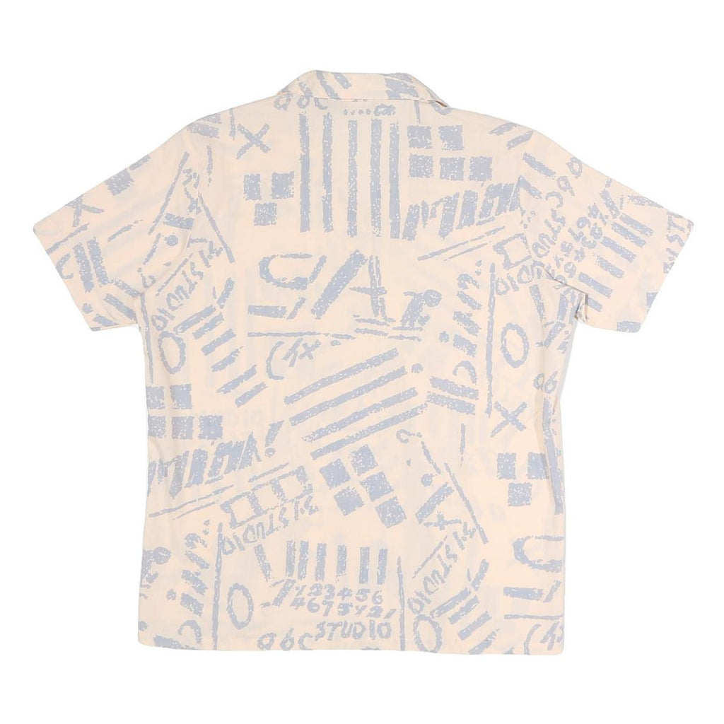 TOPICS Womens Cream & Light Blue Printed Shirt Short Sleeve Button Neck M Casual